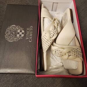 Vince Camuto White Sandals with Braided Accents